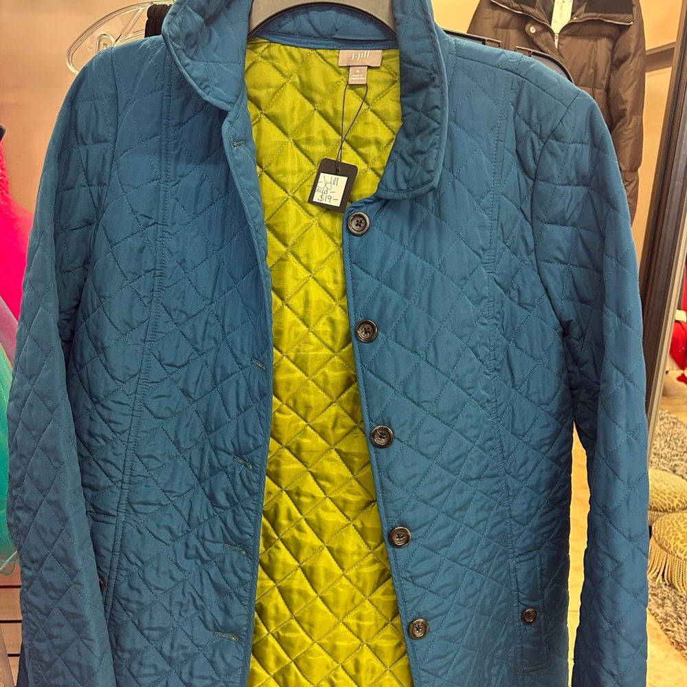 J. Jill Blue Quilted Shirt Jacket